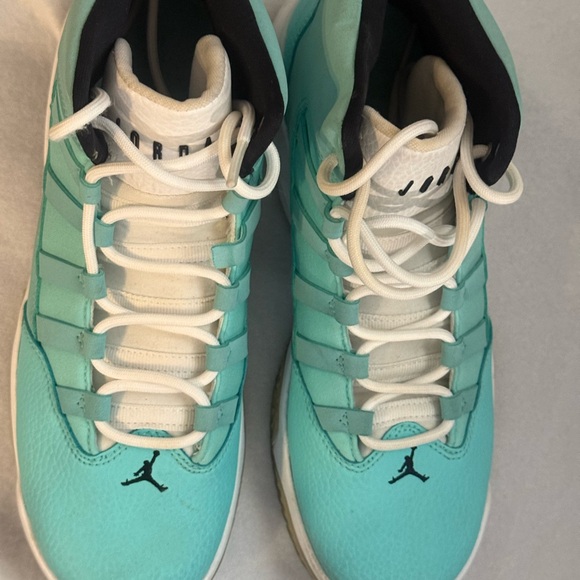 Air Jordan Teal and White High-Top Sneakers - Picture 4 of 8